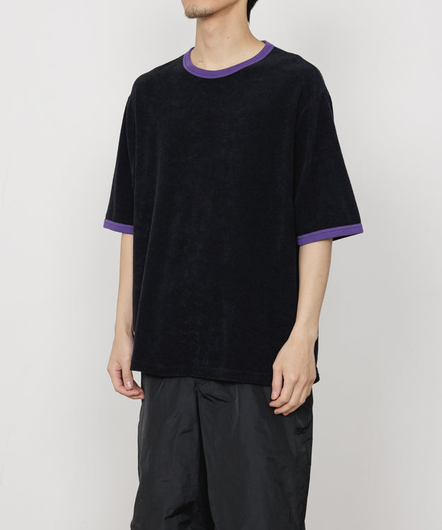 ORGANIC COTTON PILE RINGER PILE TEE, Black