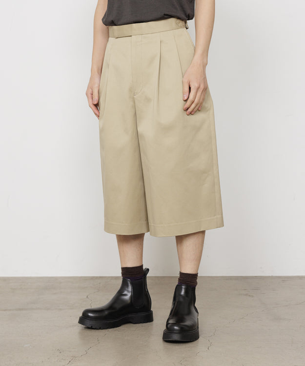 ORGANIC COTTON TWILL TWO TUCK CROPPED TROUSERS, Beige