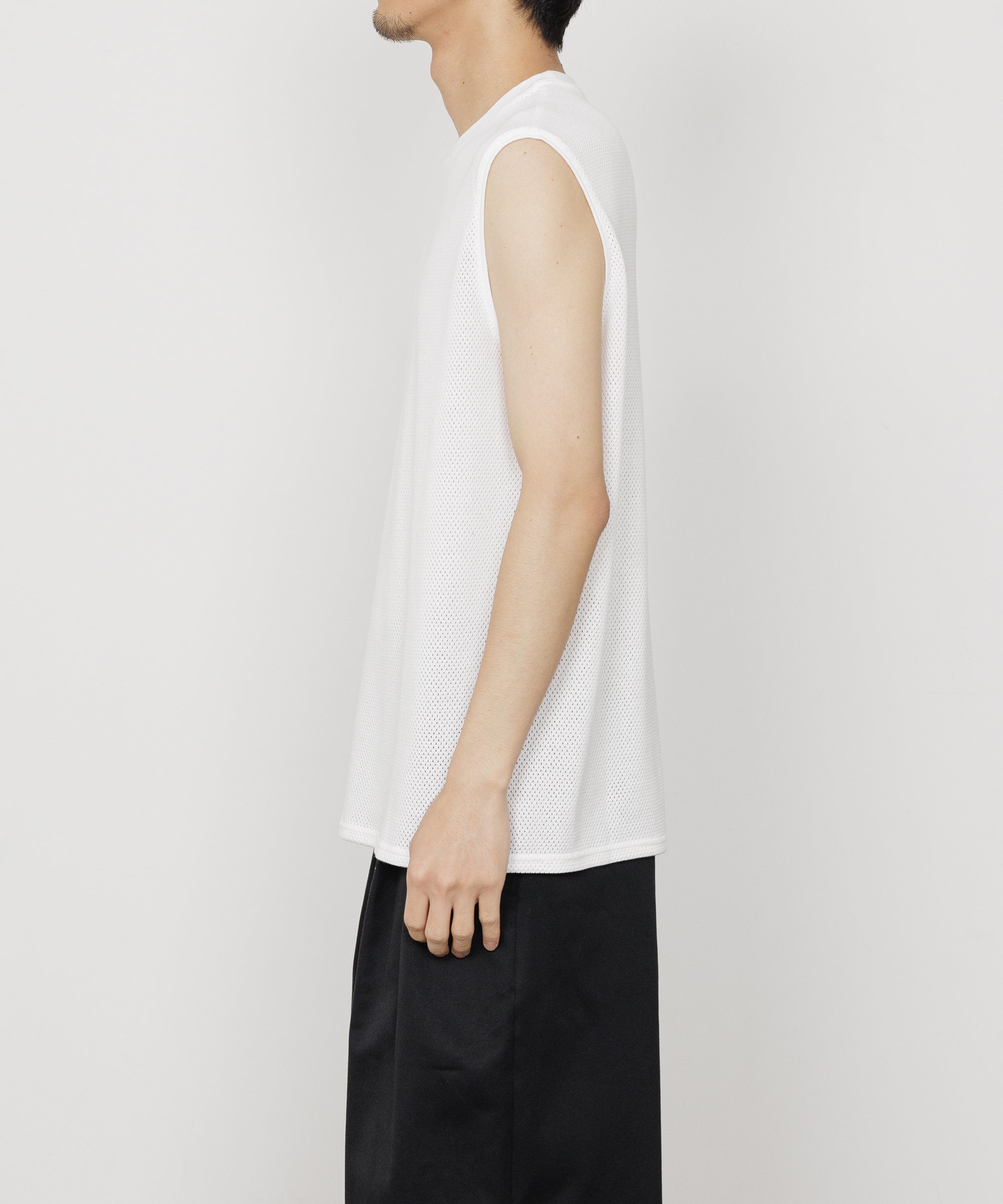 40/2 ORGANIC COTTON MESH MESH SLEEVELESS TEE, White