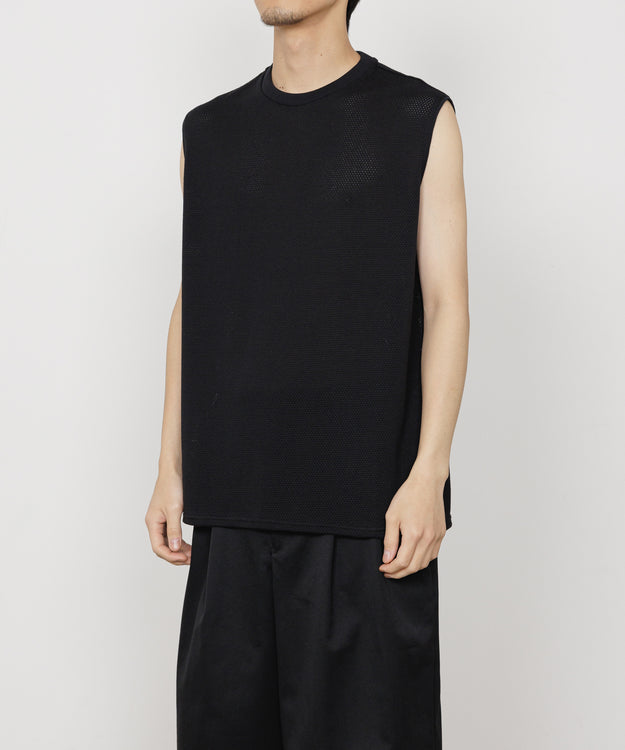40/2 ORGANIC COTTON MESH MESH SLEEVELESS TEE, Black