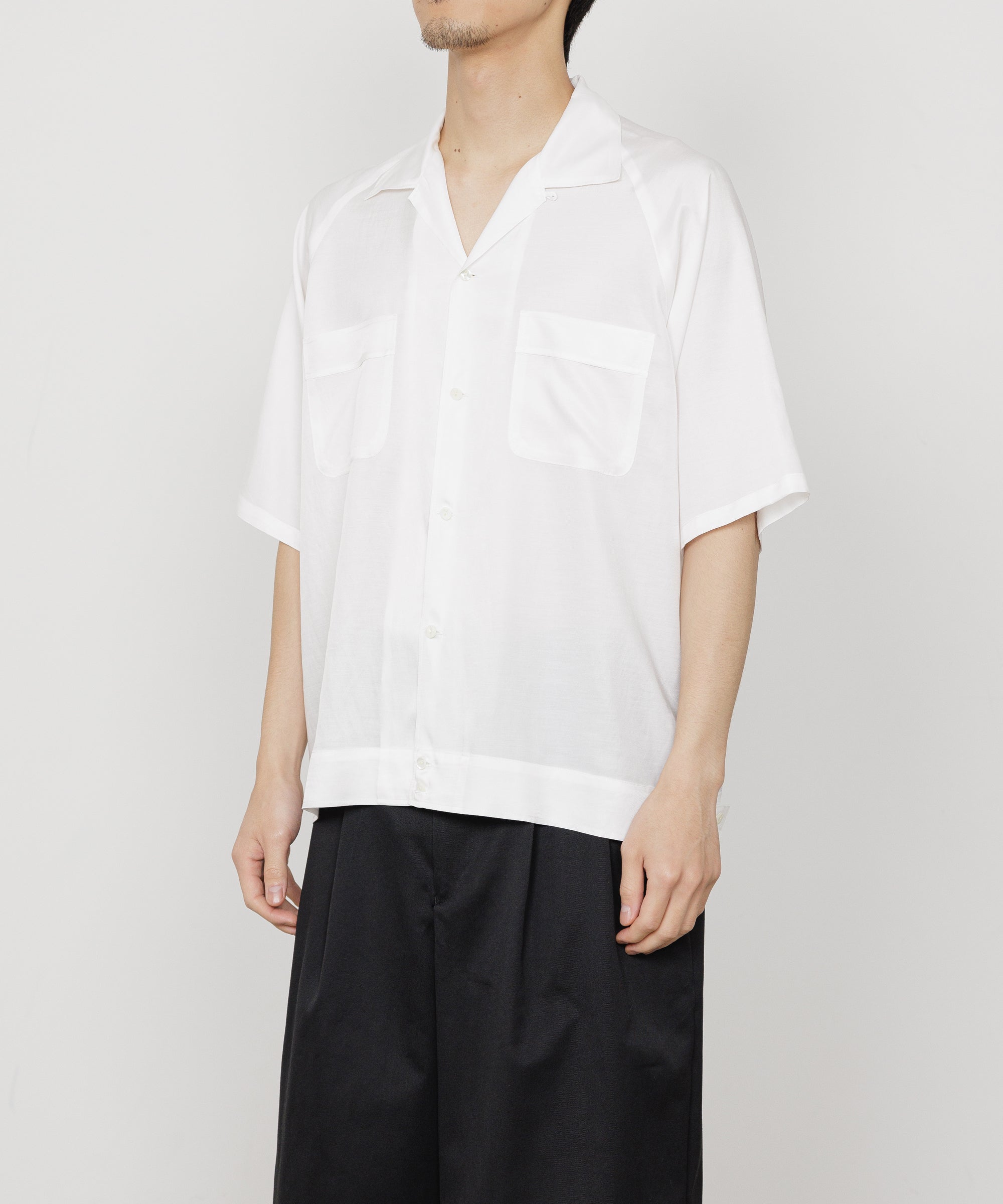 CUPRO×ORGANIC COTTON VIYELLA BOWLING SHIRT, White