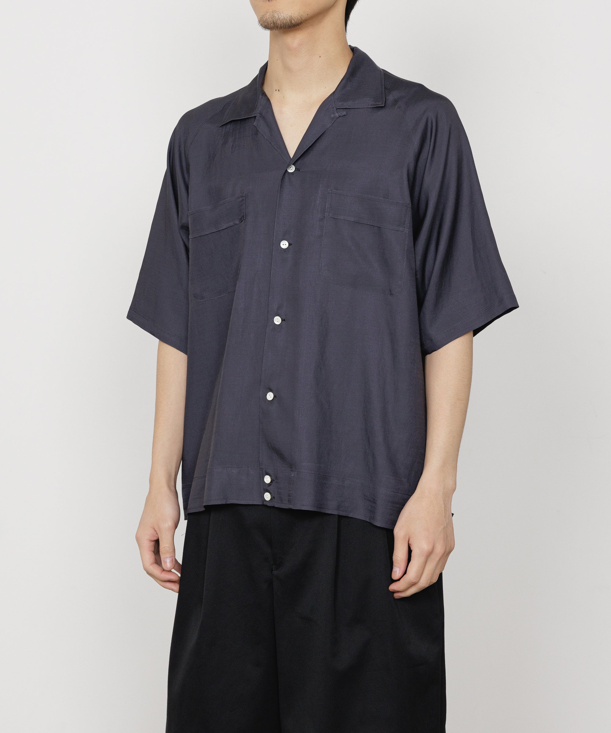 CUPRO×ORGANIC COTTON VIYELLA BOWLING SHIRT, Charcoal