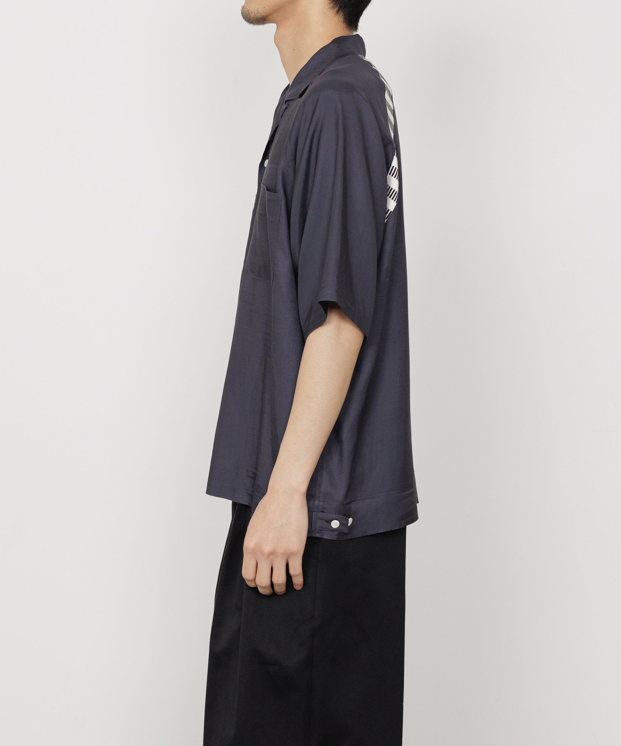 CUPRO×ORGANIC COTTON VIYELLA BOWLING SHIRT, Charcoal