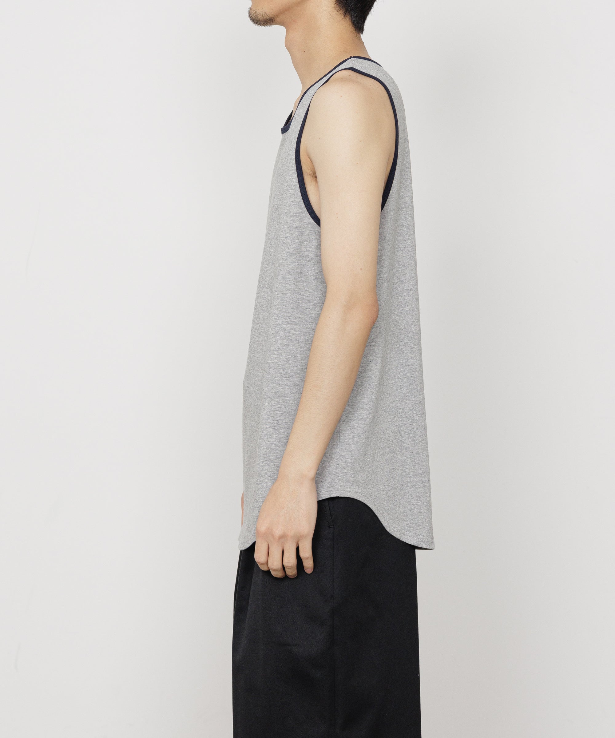 30/1 ORGANIC COTTON KNIT RINGER TANK TOP, Top Gray