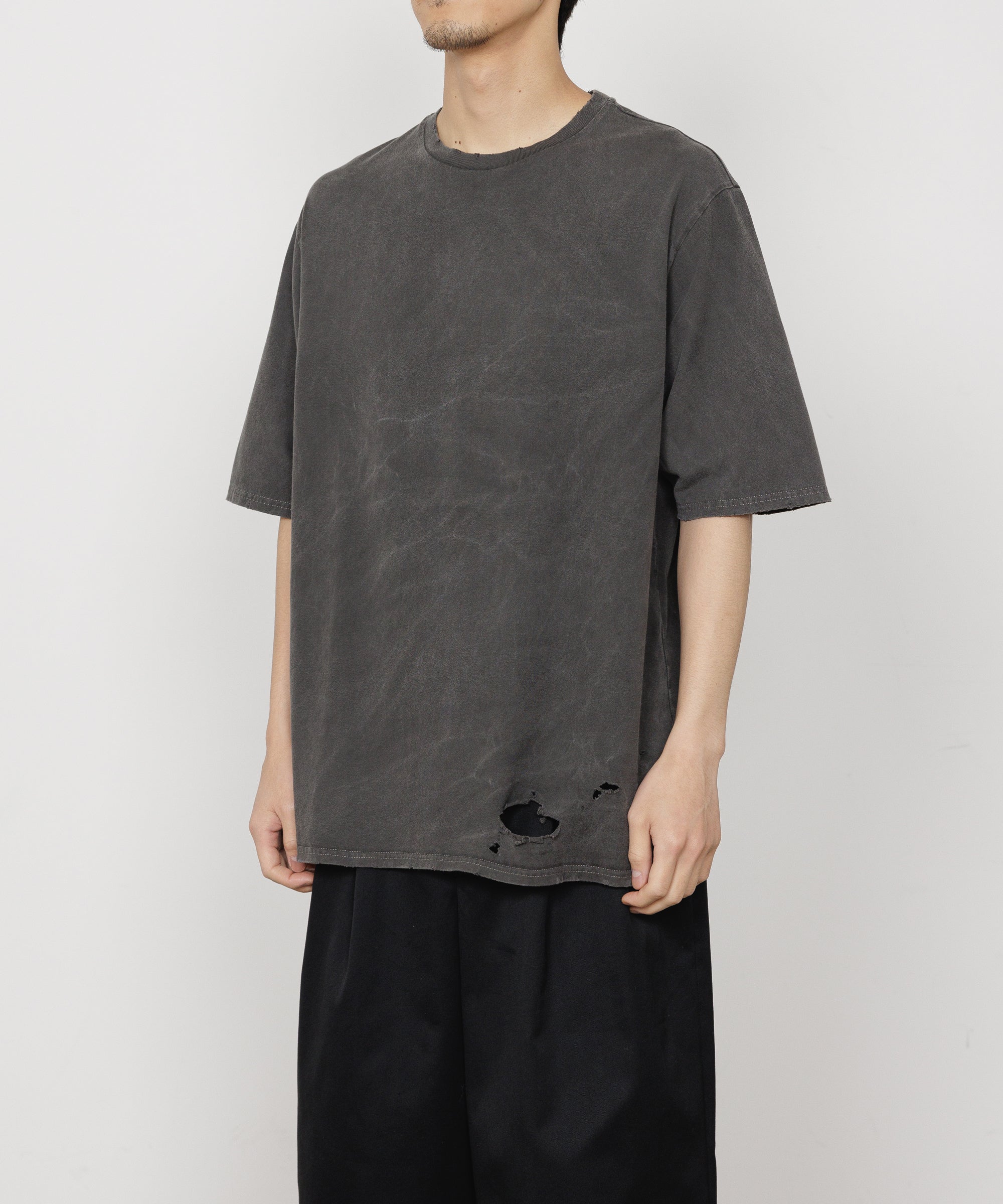 40/2 ORGANIC COTTON KNIT CREW NECK DAMAGED TEE, Dameged