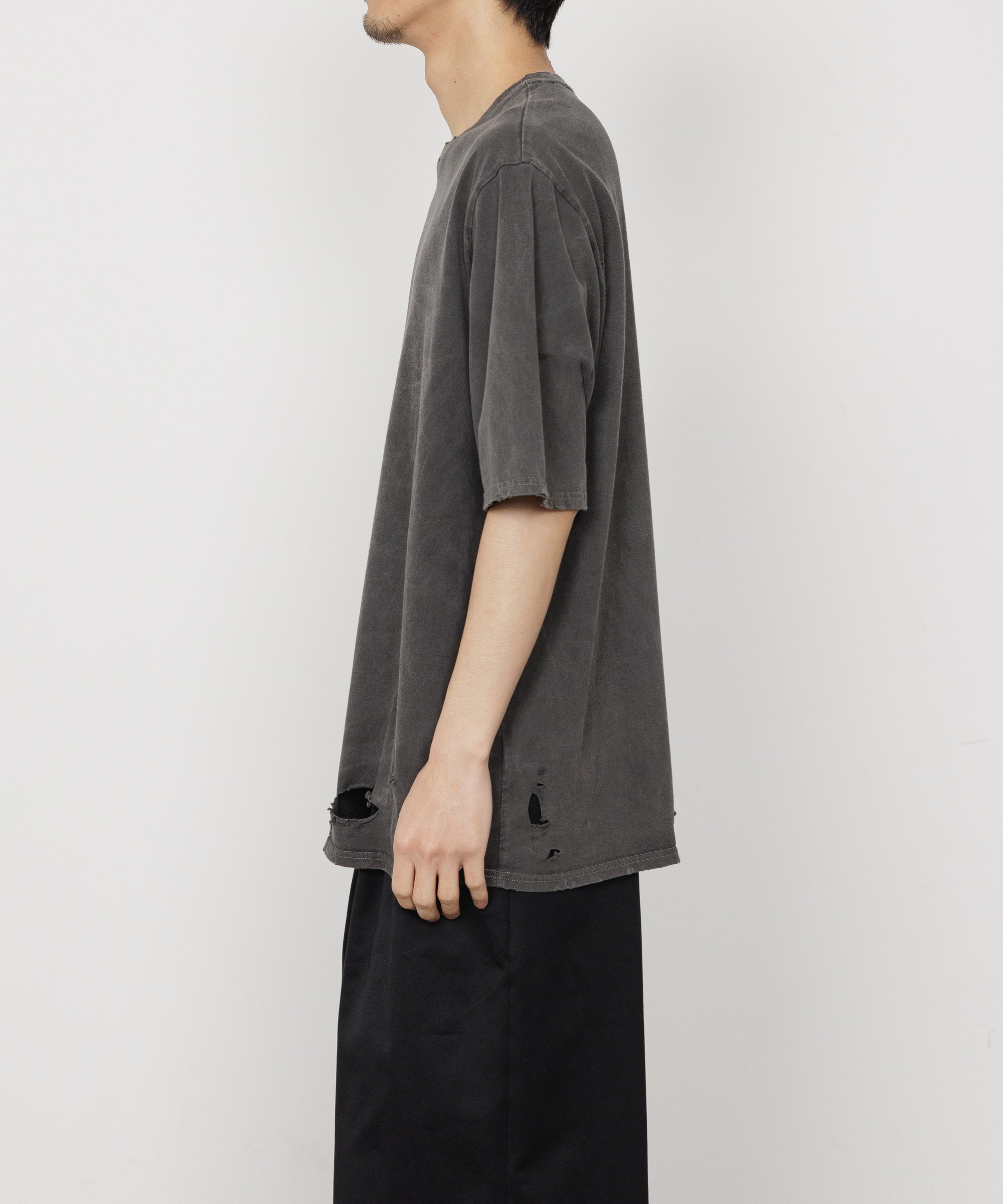 40/2 ORGANIC COTTON KNIT CREW NECK DAMAGED TEE, Dameged