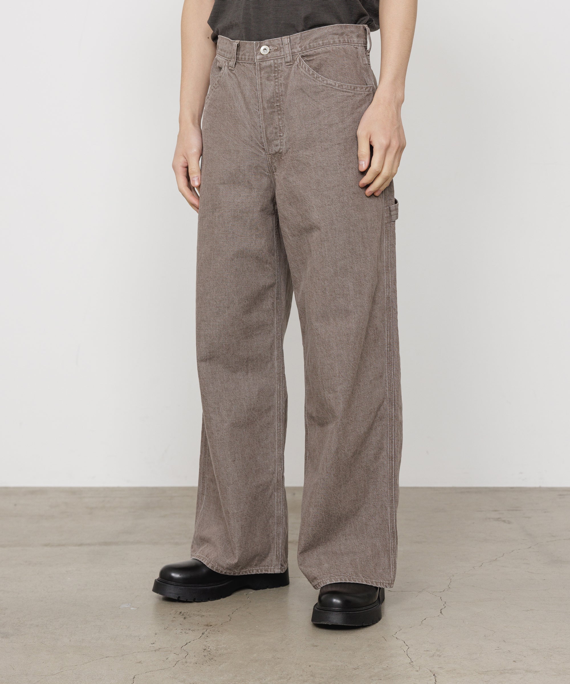 ORGANIC COTTON 10oz DENIM WIDE PAINTER PANTS, Brown