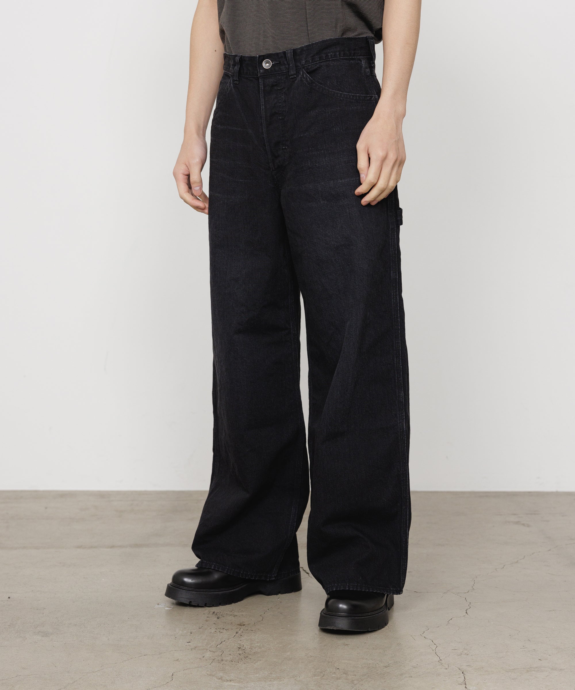 ORGANIC COTTON 10oz DENIM WIDE PAINTER PANTS, Black