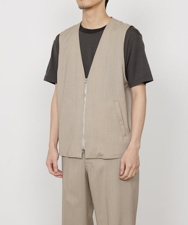 2/60 WOOL TROPICAL MELANGE ZIP VEST, Beige