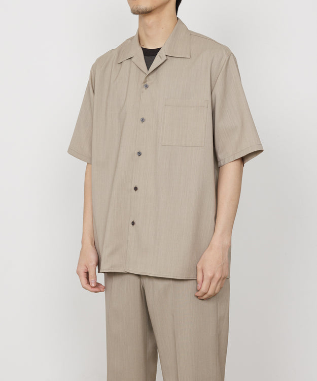 2/60 WOOL TROPICAL MELANGE OPEN COLLAR S/S SHIRT, Beige