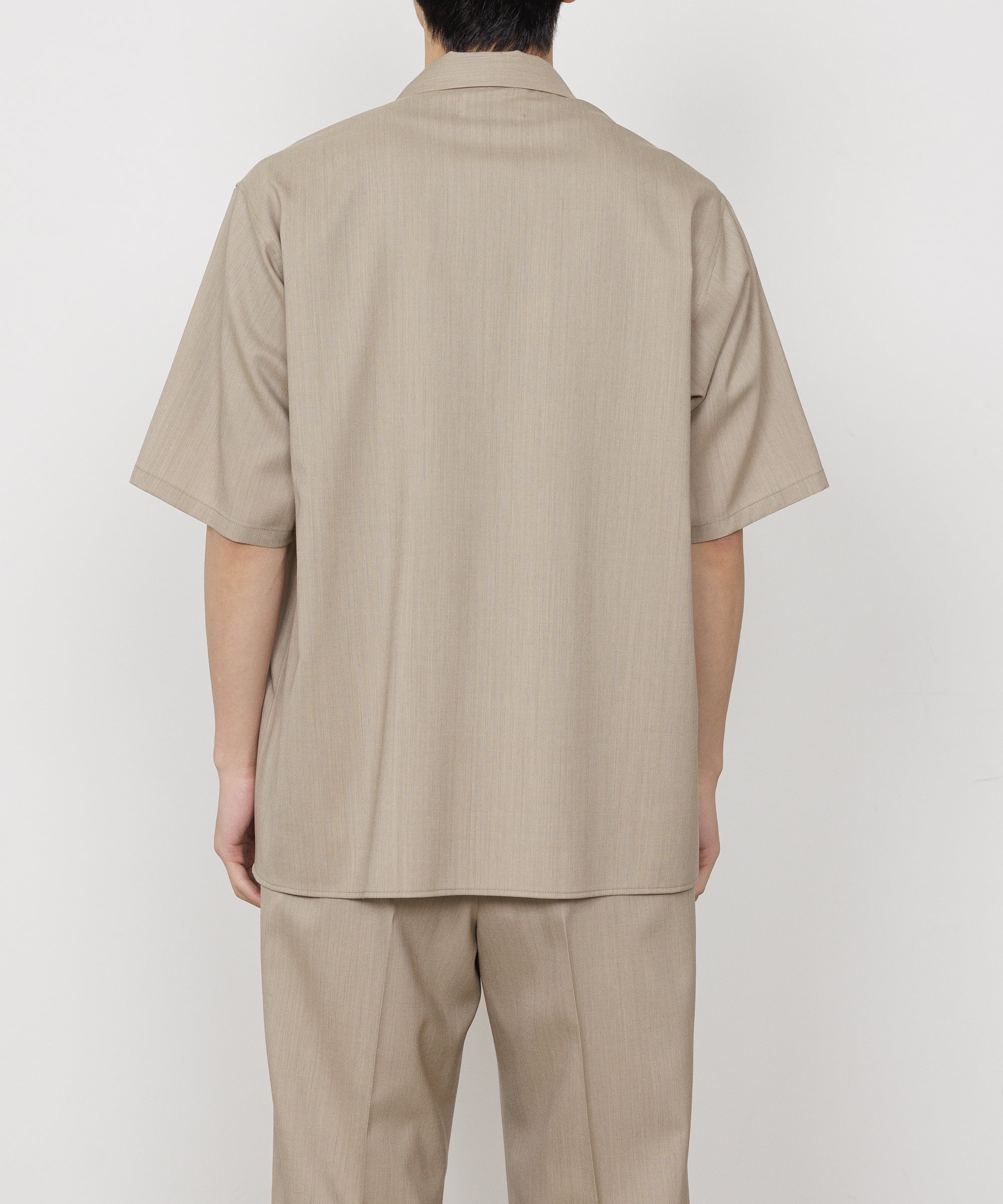 2/60 WOOL TROPICAL MELANGE OPEN COLLAR S/S SHIRT, Beige