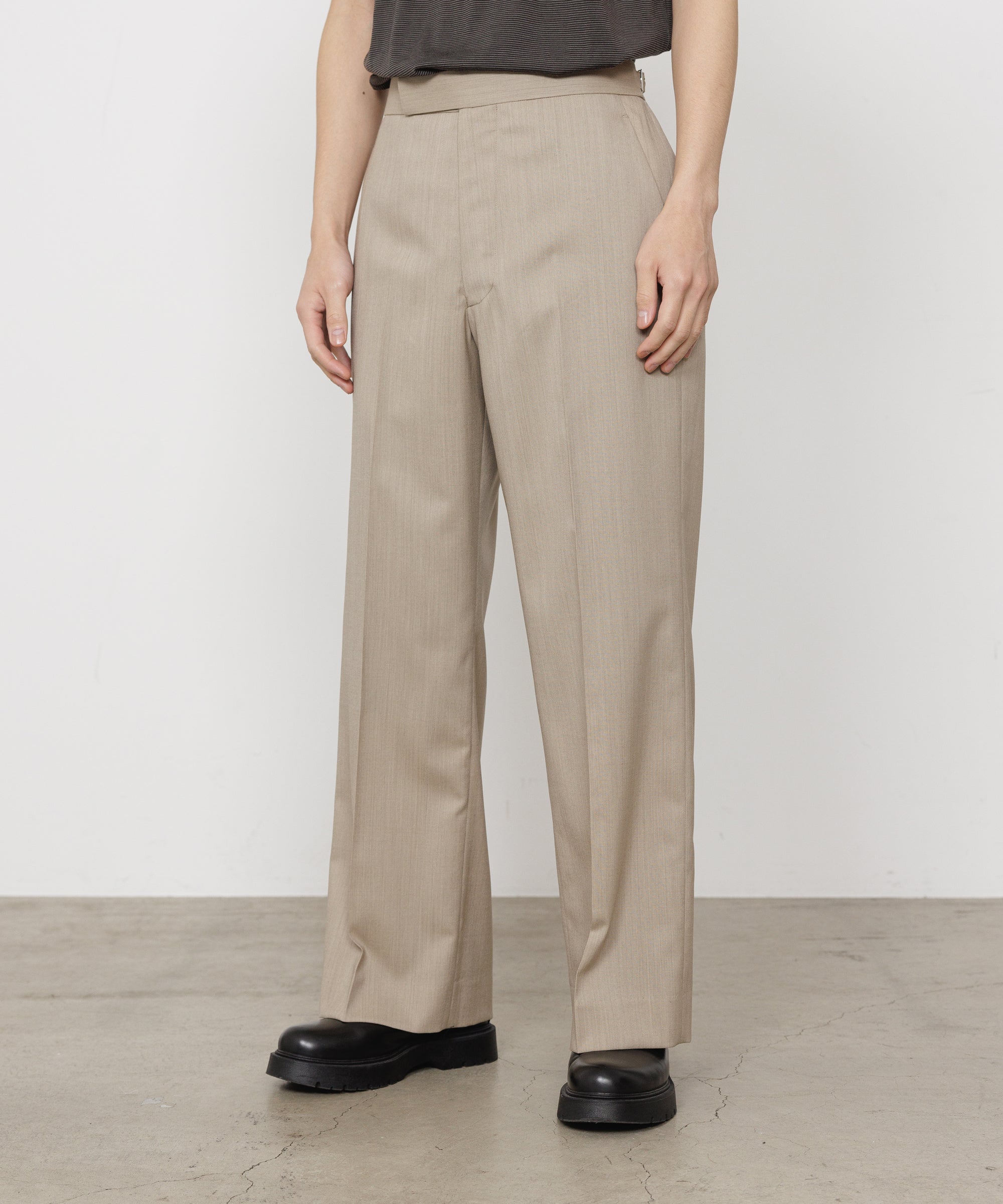 2/60 WOOL TROPICAL MELANGE REGULAR STRAIGHT TROUSERS, Beige