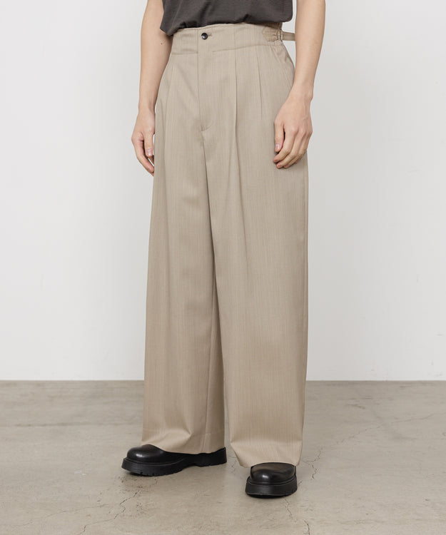 2/60 WOOL TROPICAL MELANGE TWO TUCK MILITARY TROUSERS, Beige