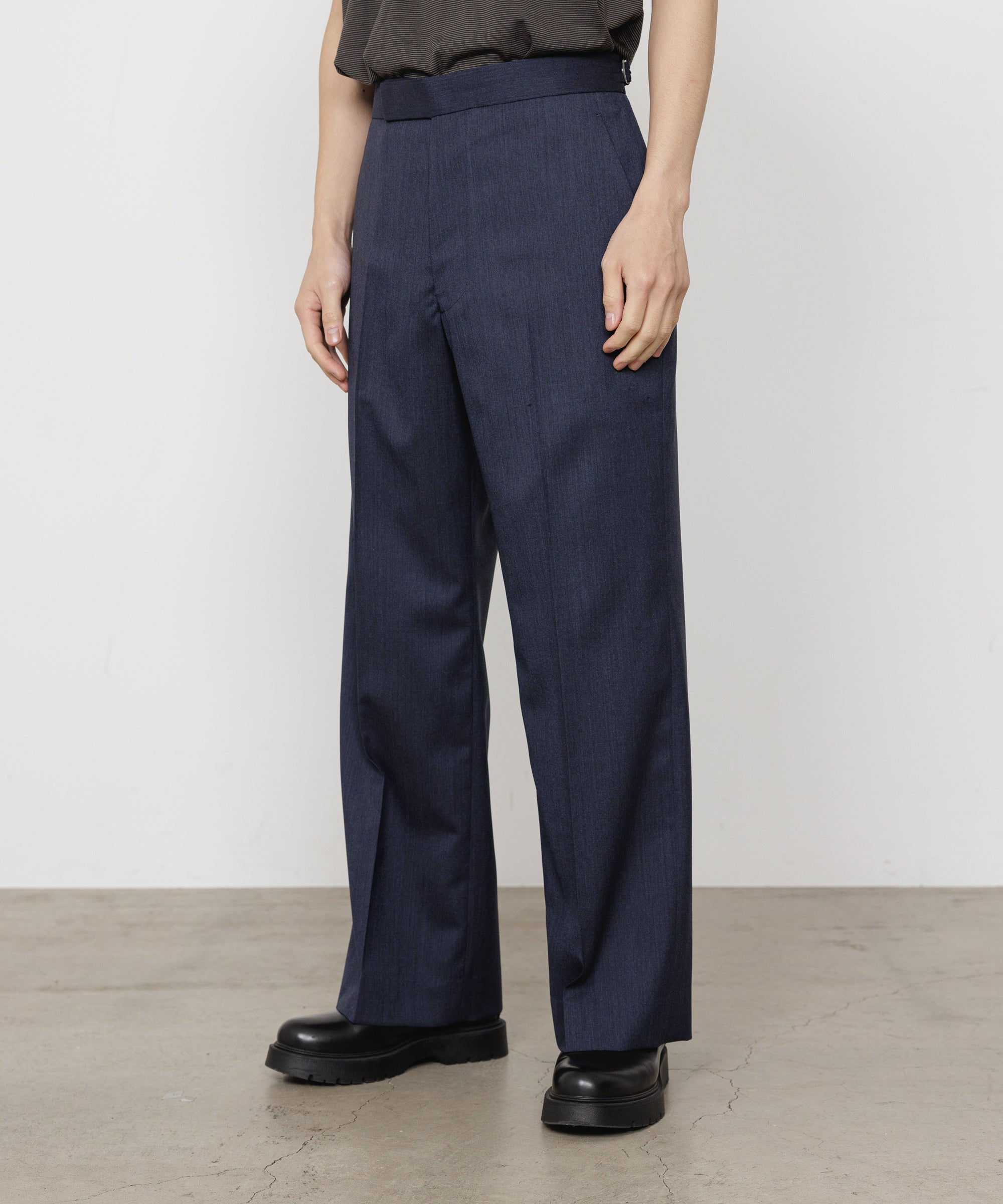 2/60 WOOL TROPICAL MELANGE REGULAR STRAIGHT TROUSERS, Dark Navy