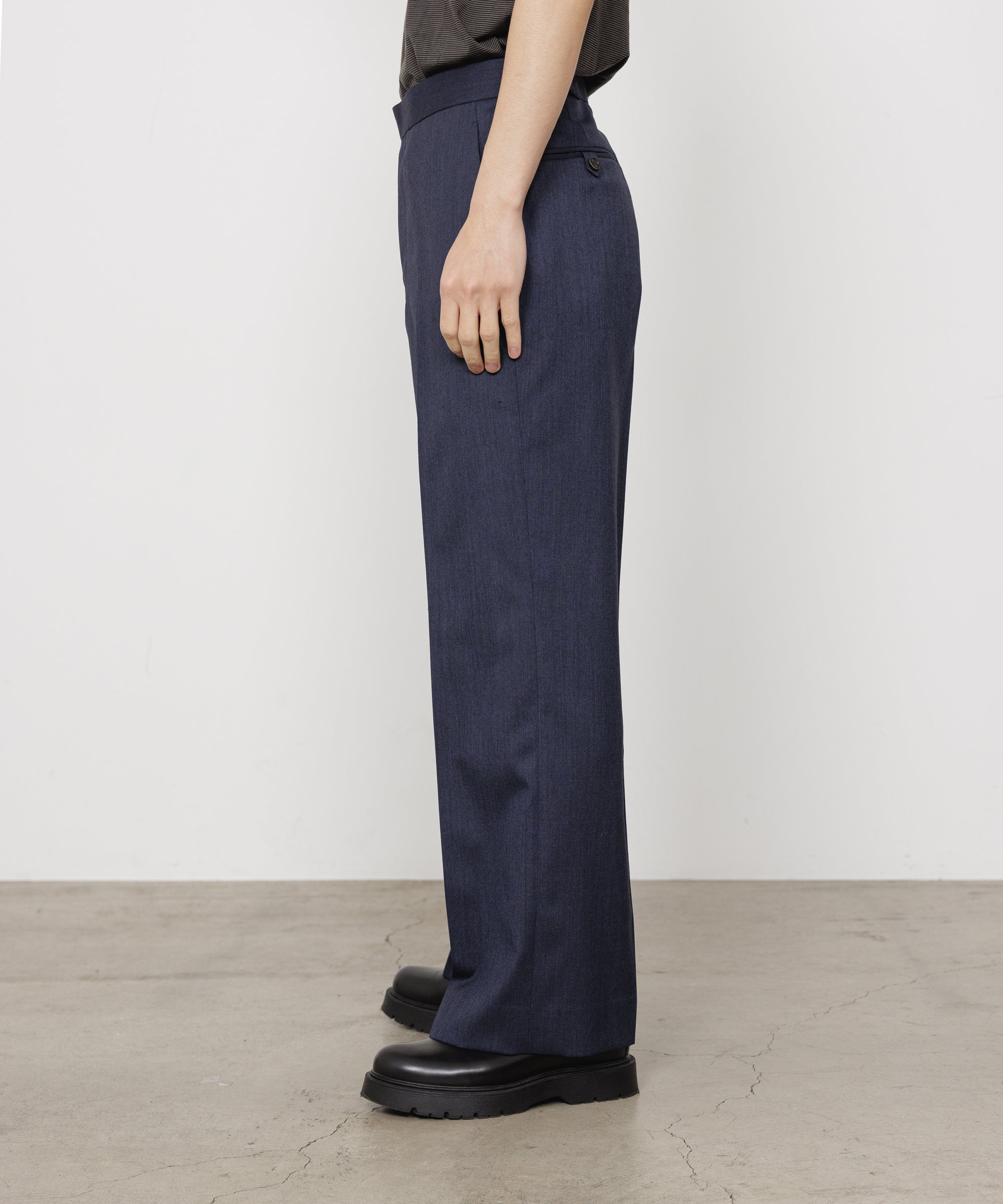 2/60 WOOL TROPICAL MELANGE REGULAR STRAIGHT TROUSERS, Dark Navy