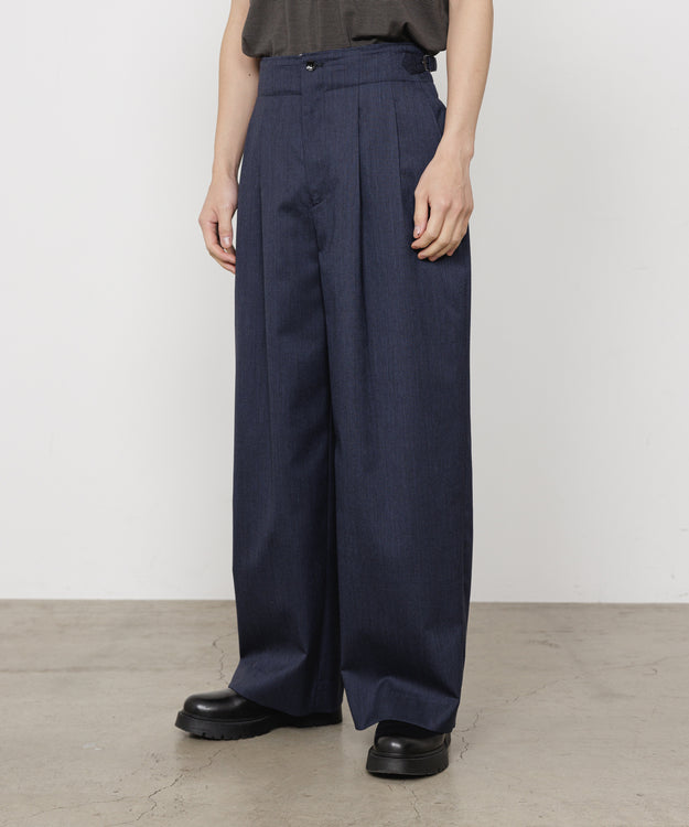 2/60 WOOL TROPICAL MELANGE TWO TUCK MILITARY TROUSERS, Dark Navy