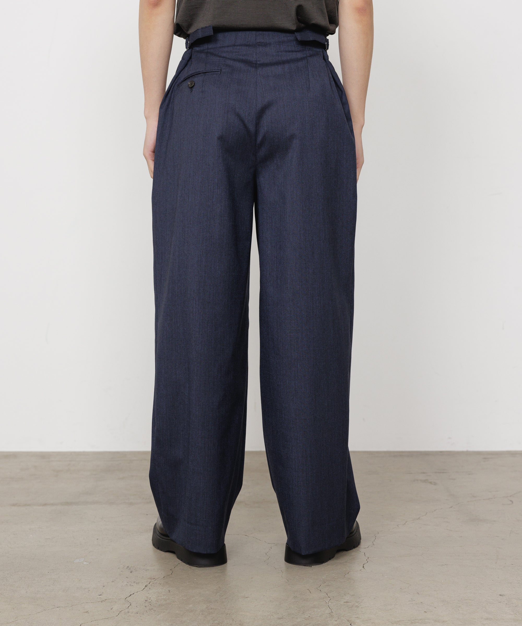 2/60 WOOL TROPICAL MELANGE TWO TUCK MILITARY TROUSERS, Dark Navy