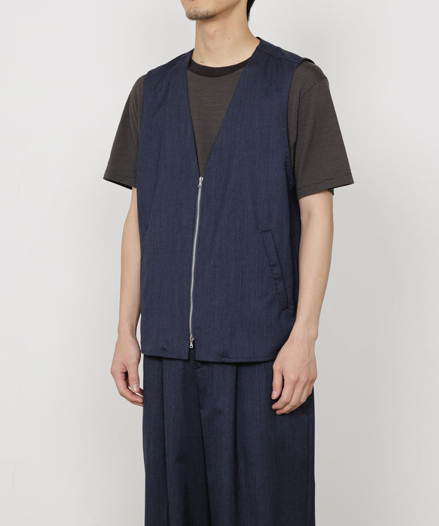 2/60 WOOL TROPICAL MELANGE ZIP VEST, Dark Navy