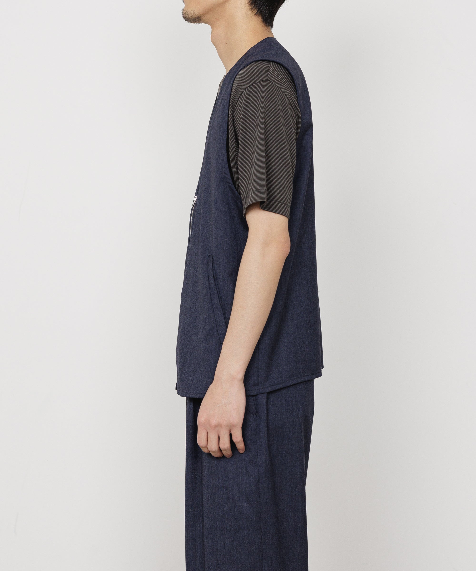 2/60 WOOL TROPICAL MELANGE ZIP VEST, Dark Navy