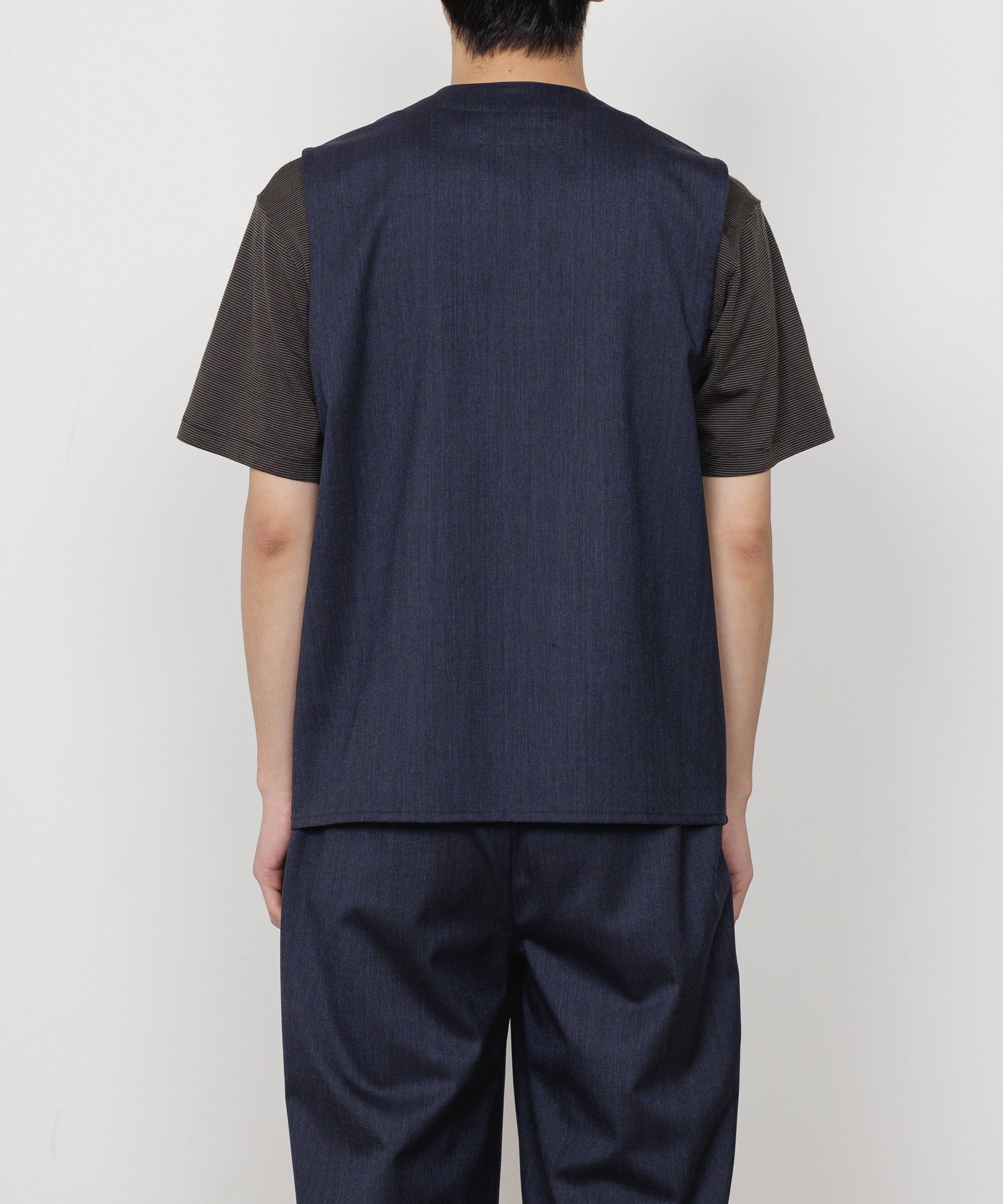 2/60 WOOL TROPICAL MELANGE ZIP VEST, Dark Navy