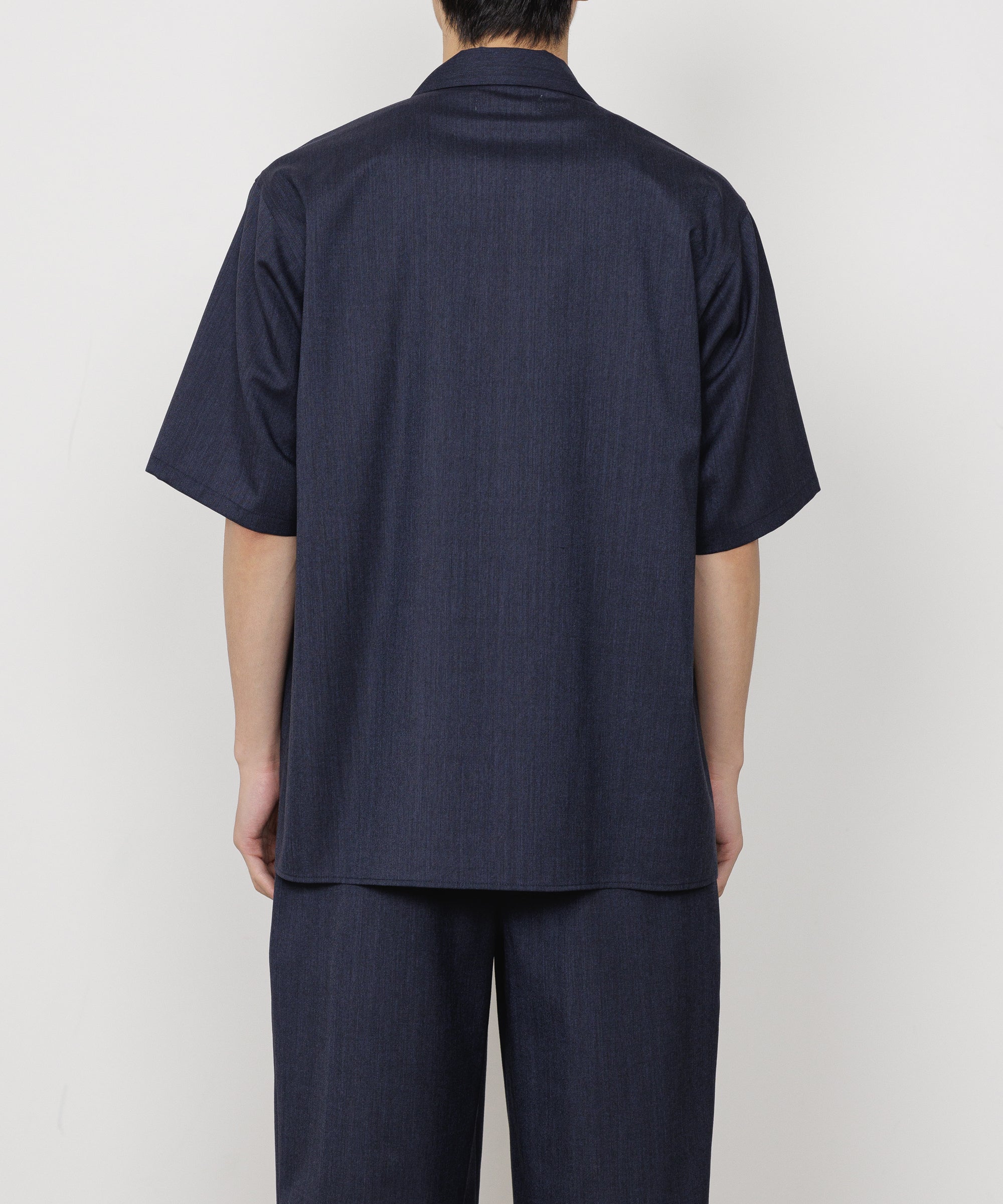 2/60 WOOL TROPICAL MELANGE OPEN COLLAR S/S SHIRT, Dark Navy