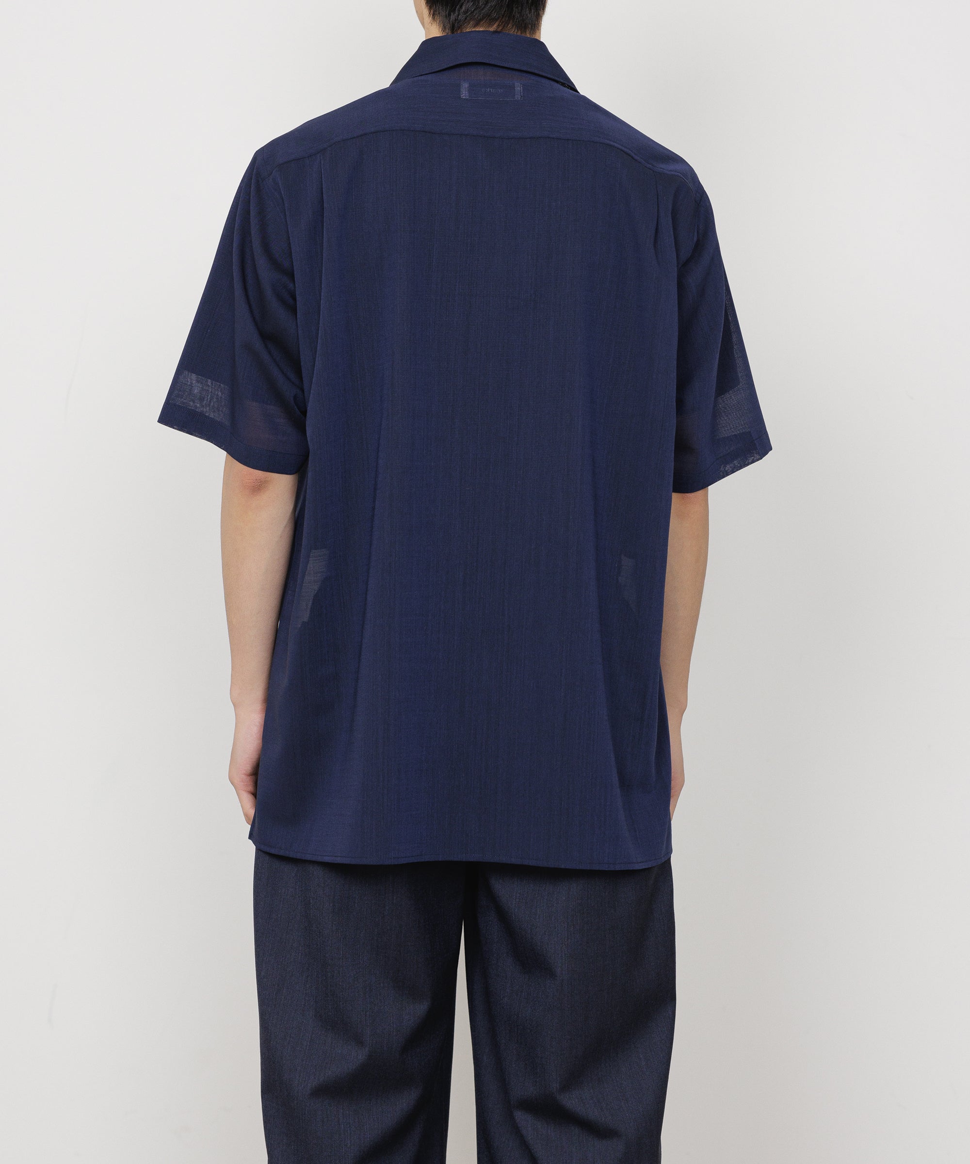 Wool×Recycle Polyester Tropical Embroiderr Skipper S/S Shirt, Dark Navy