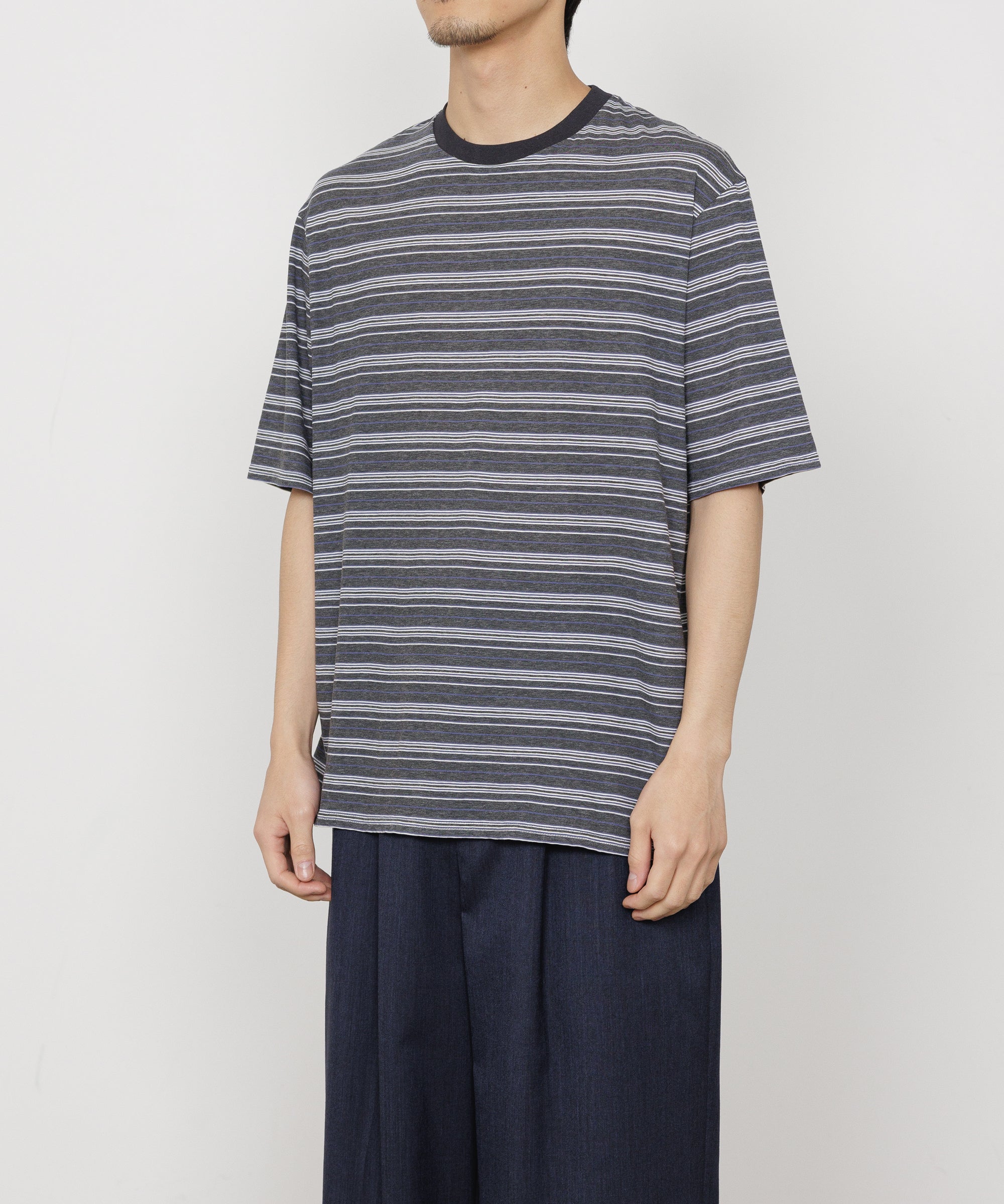 60/1 ORGANIC×MELANGE BORDER BORDER TEE, Blue