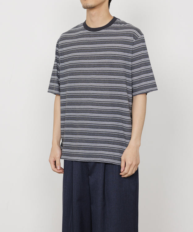 60/1 ORGANIC×MELANGE BORDER BORDER TEE, Blue