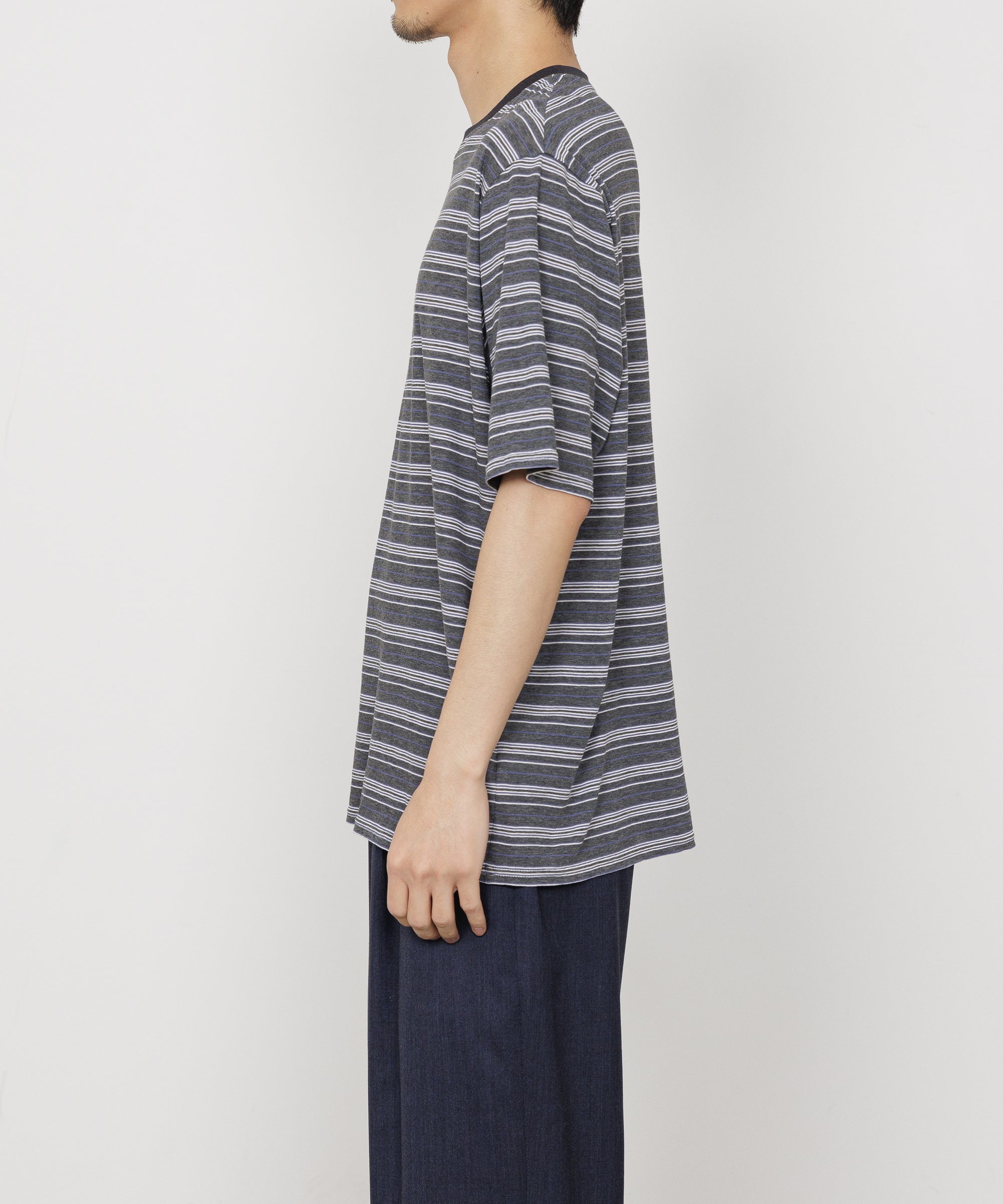 60/1 ORGANIC×MELANGE BORDER BORDER TEE, Blue