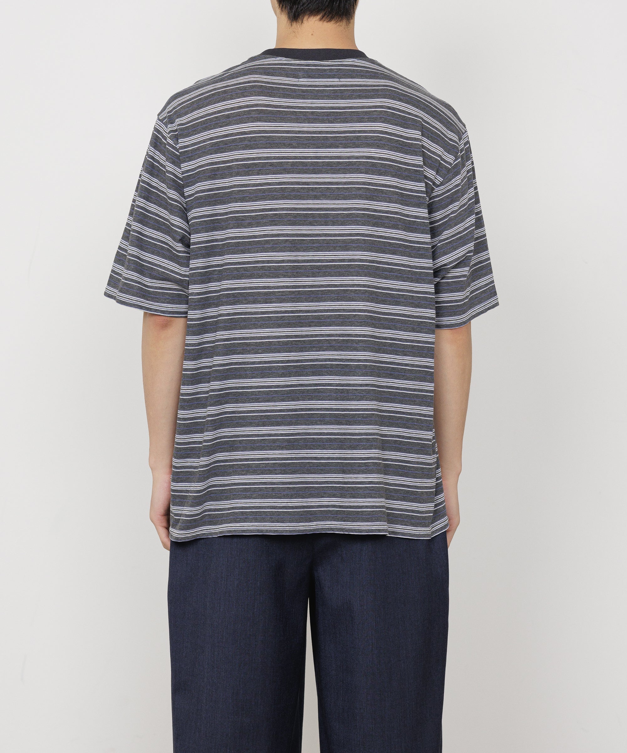 60/1 ORGANIC×MELANGE BORDER BORDER TEE, Blue