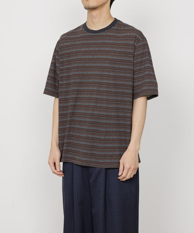 60/1 ORGANIC×MELANGE BORDER BORDER TEE, Brown