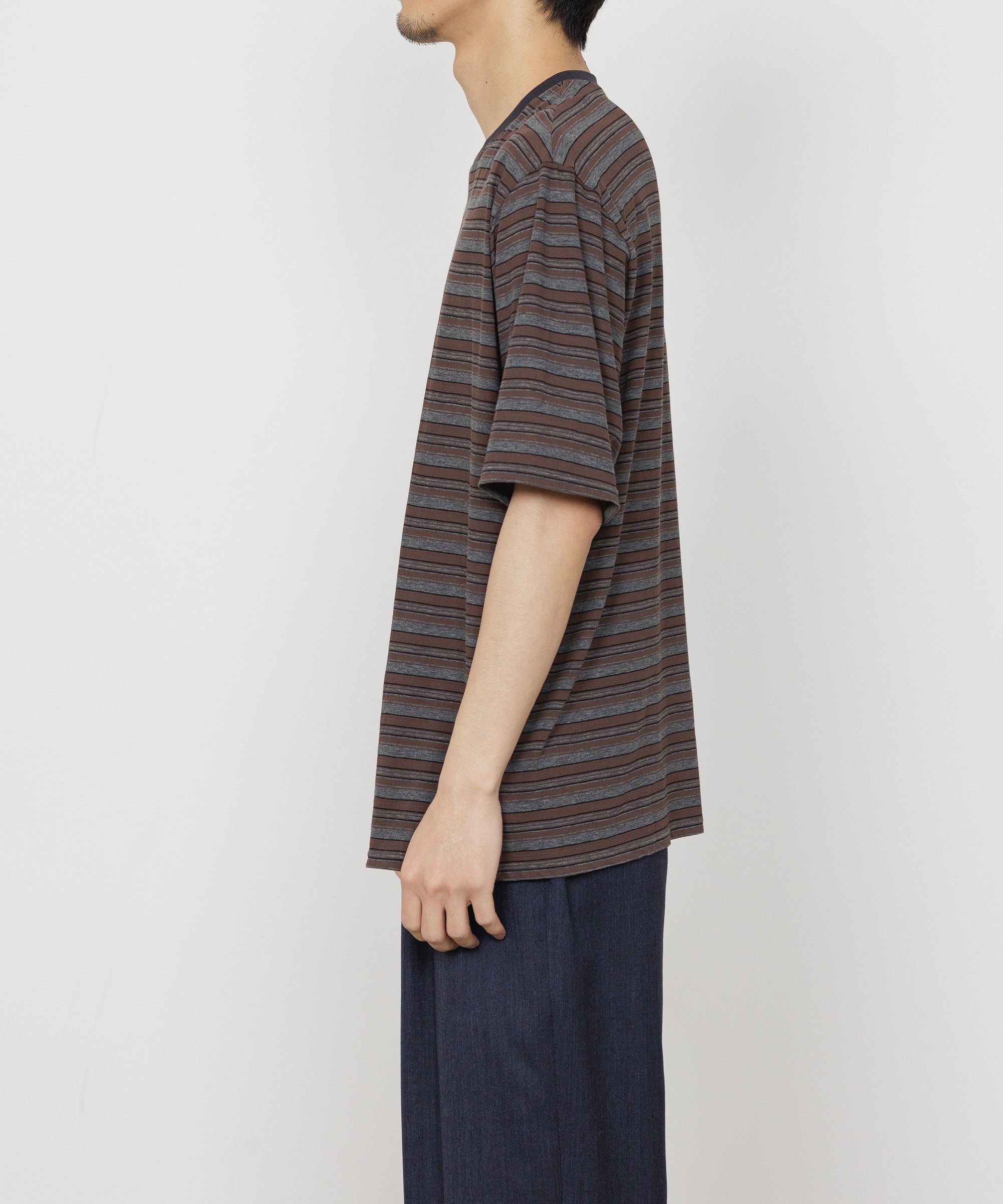 60/1 ORGANIC×MELANGE BORDER BORDER TEE, Brown
