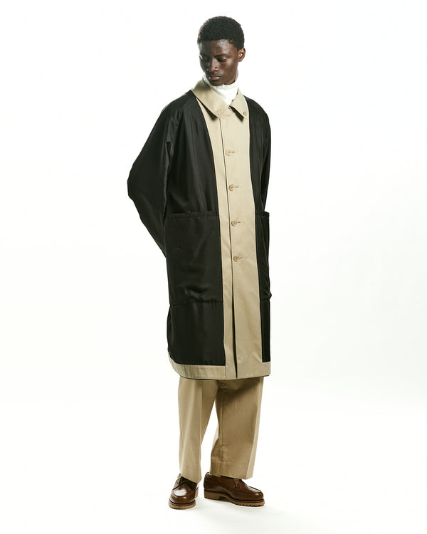 ORGANIC GIZA GABARDINE REVERSIBLE SINGLE TRENCH COAT, Khaki