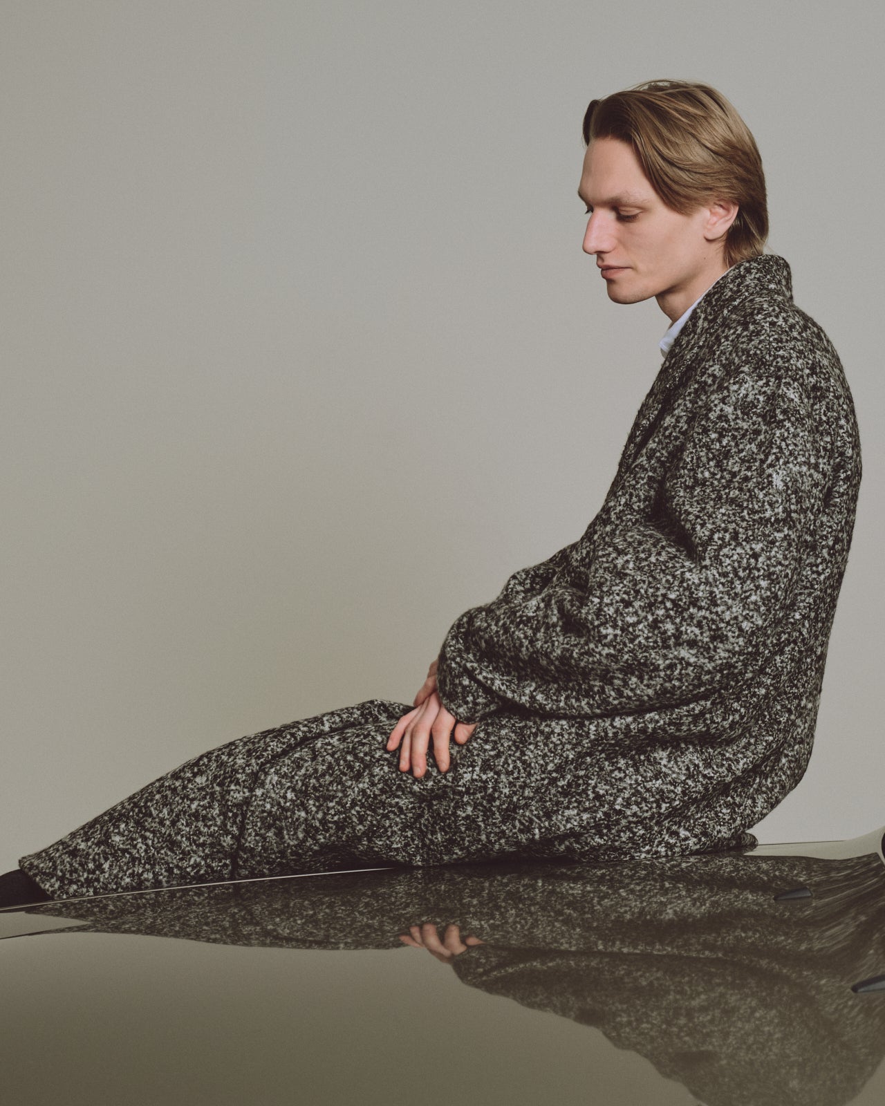 アルパカループツイード / ダブルブレステッドオーバーコート, N Black × N White