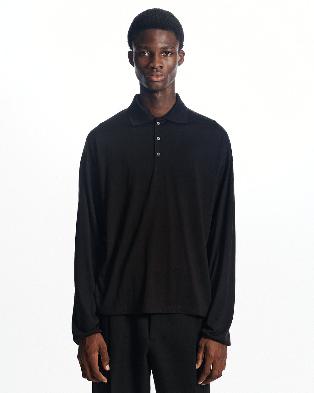 スーパー160sウール防縮天竺 / ロングスリーブポロ, Black