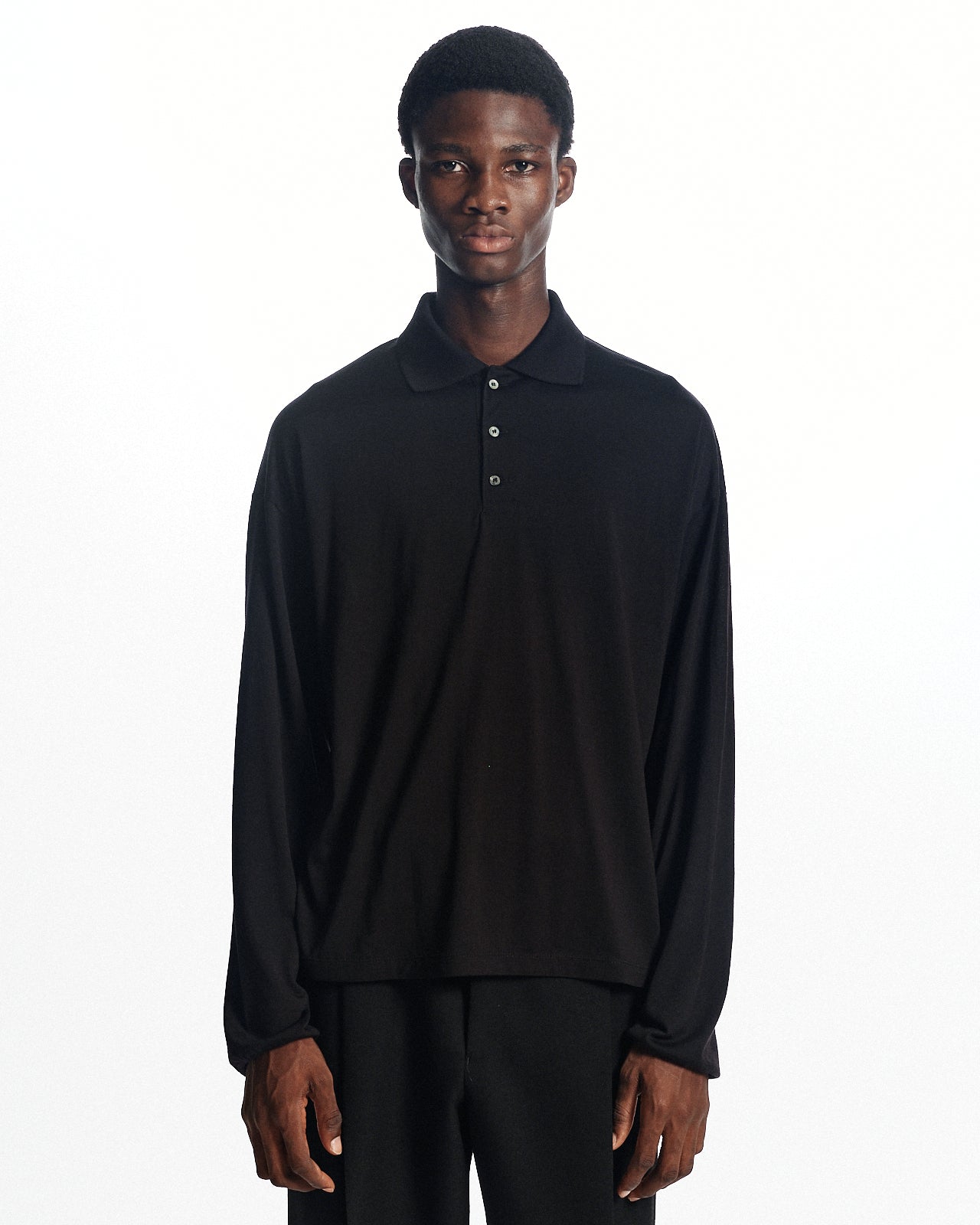 スーパー160sウール防縮天竺 / ロングスリーブポロ, Black