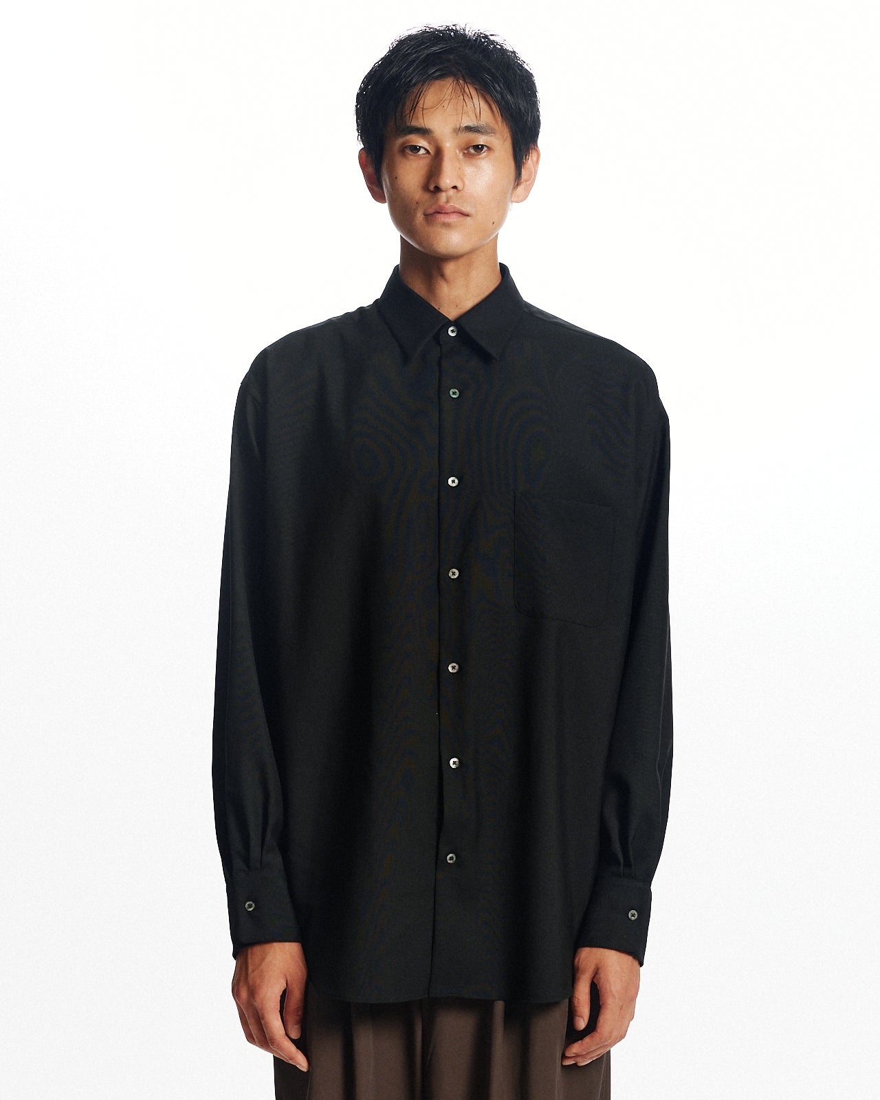 オーガニックウール2/80トロピカル / コンフォートフィットシャツ, Black