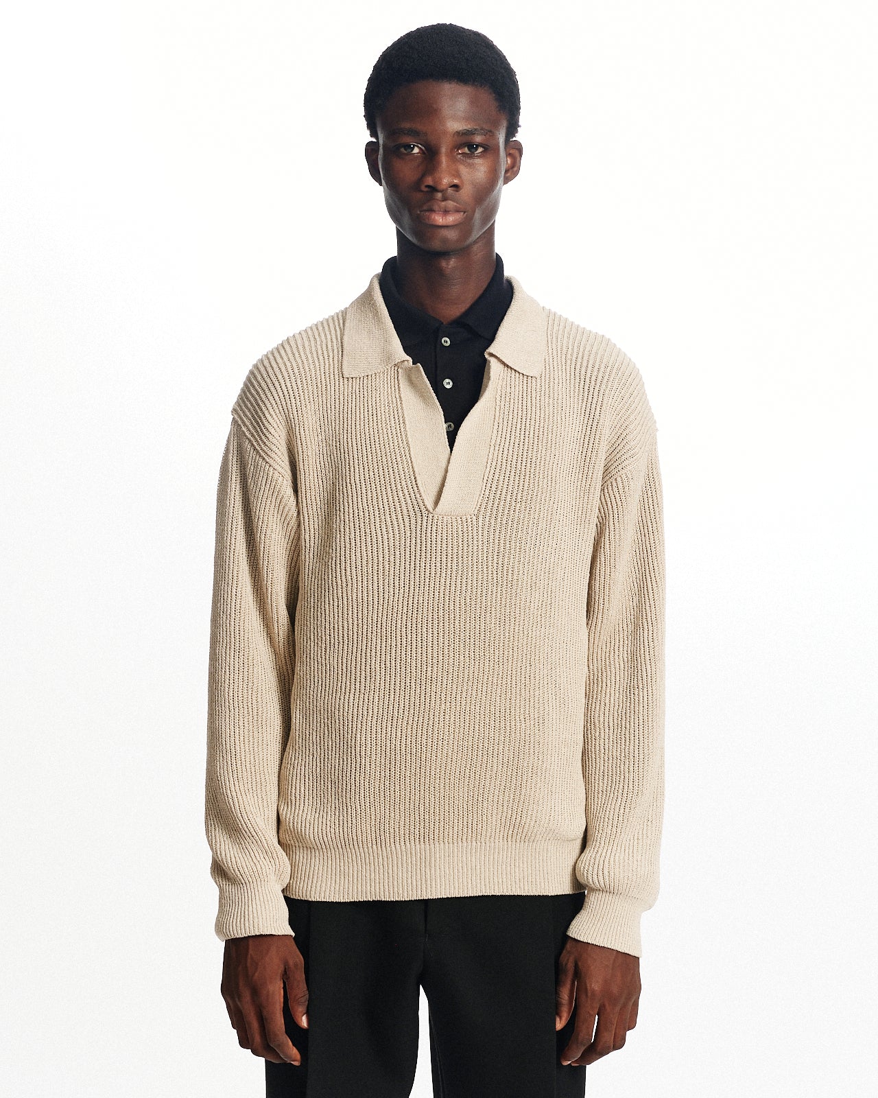 オーガニックコットンx和紙xシルクヤーン / スキッパーリブジャンパー, Sand