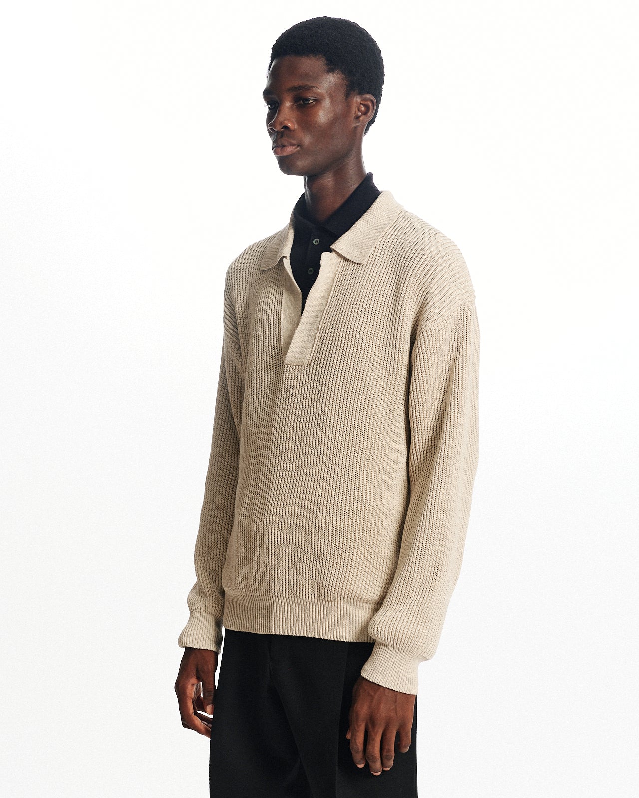 オーガニックコットンx和紙xシルクヤーン / スキッパーリブジャンパー, Sand