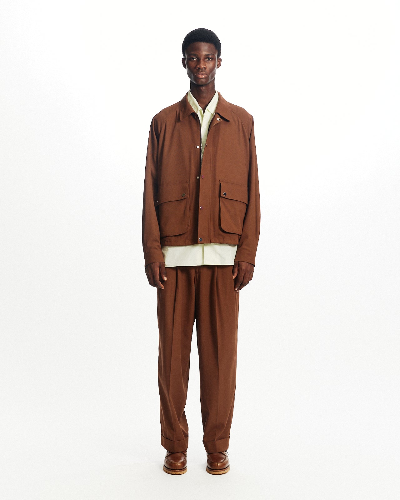 60/2オーガニック強燃ボイル3/2ツイル / ダブルプリーテッドセミイージートラウザーズ, Burnt Umber