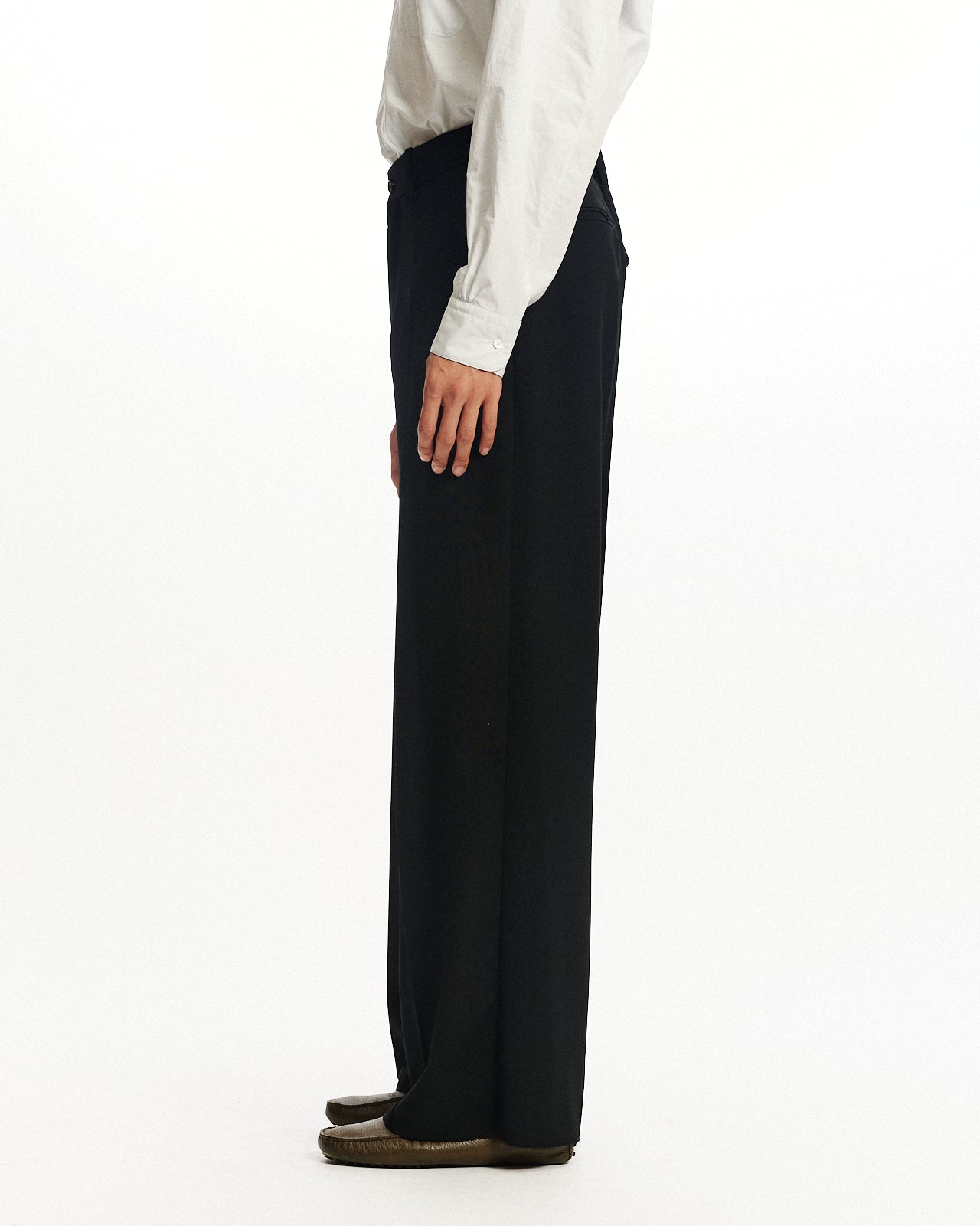 3/72アルゼンチンウールトロピカルサバイバルクロス / フラットフロントワイドトラウザーズ, Black