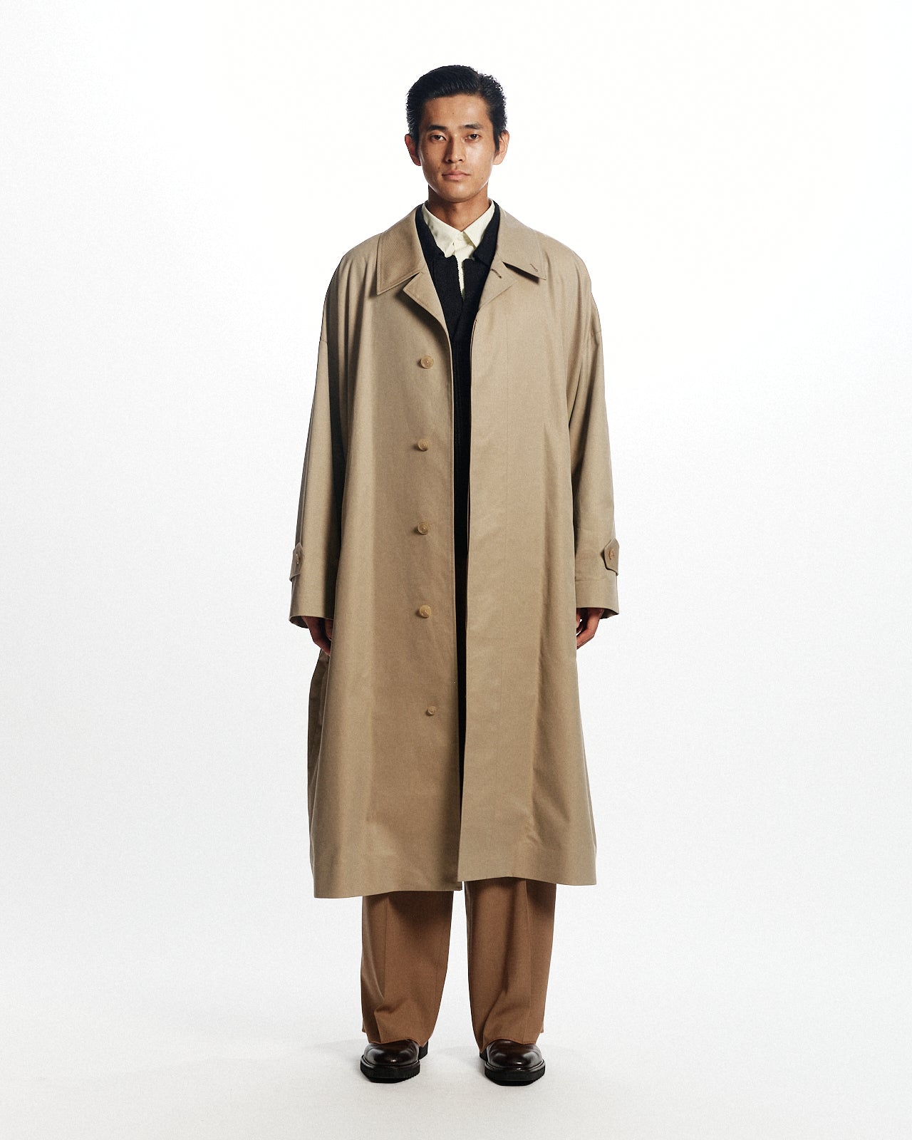 オーガニックGIZAギャバジン / ヒュージシングルトレンチコート, Khaki