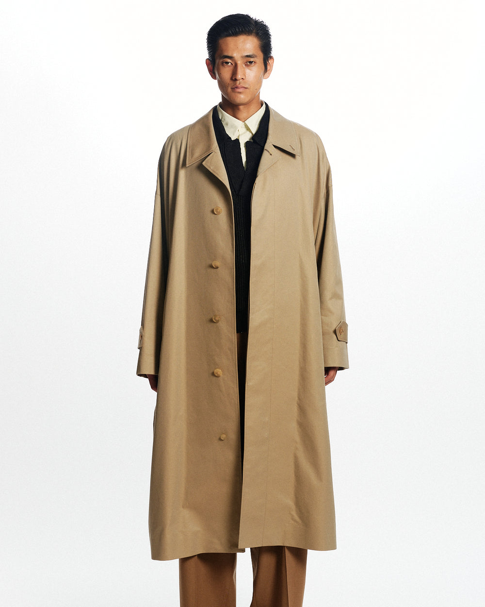 オーガニックGIZAギャバジン / ヒュージシングルトレンチコート, Khaki