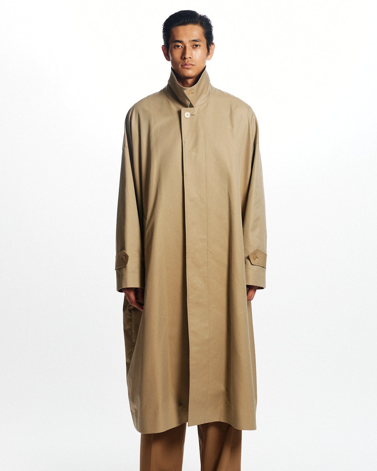 オーガニックGIZAギャバジン / ヒュージシングルトレンチコート, Khaki