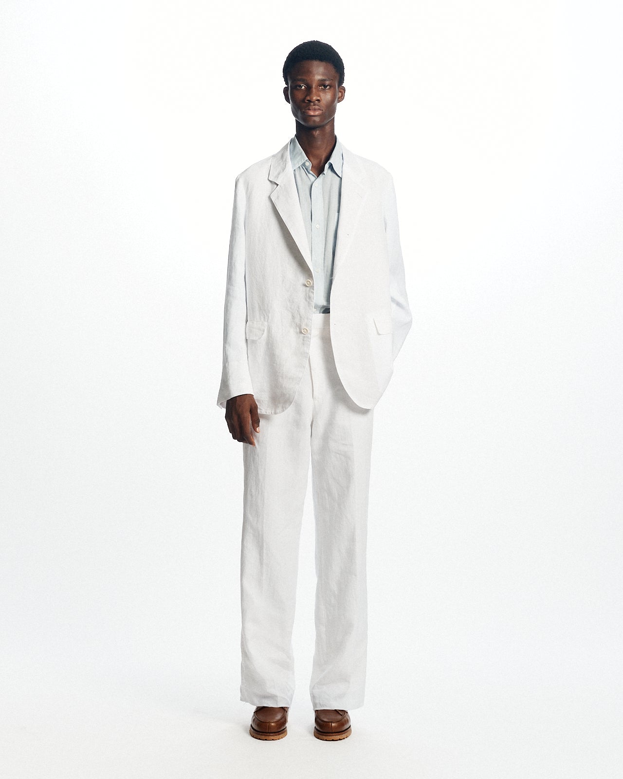 80/1ヘンプタイプライター / ワイドストレートトラウザーズ, White