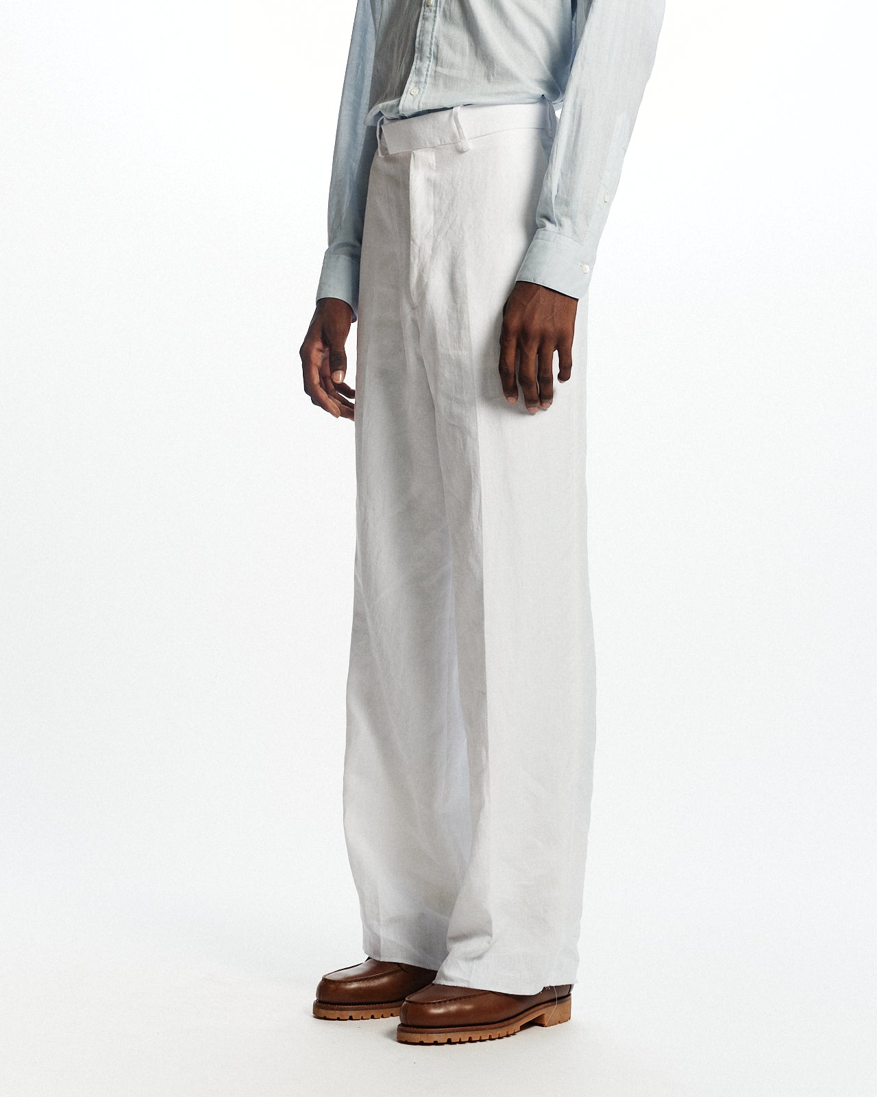 80/1ヘンプタイプライター / ワイドストレートトラウザーズ, White