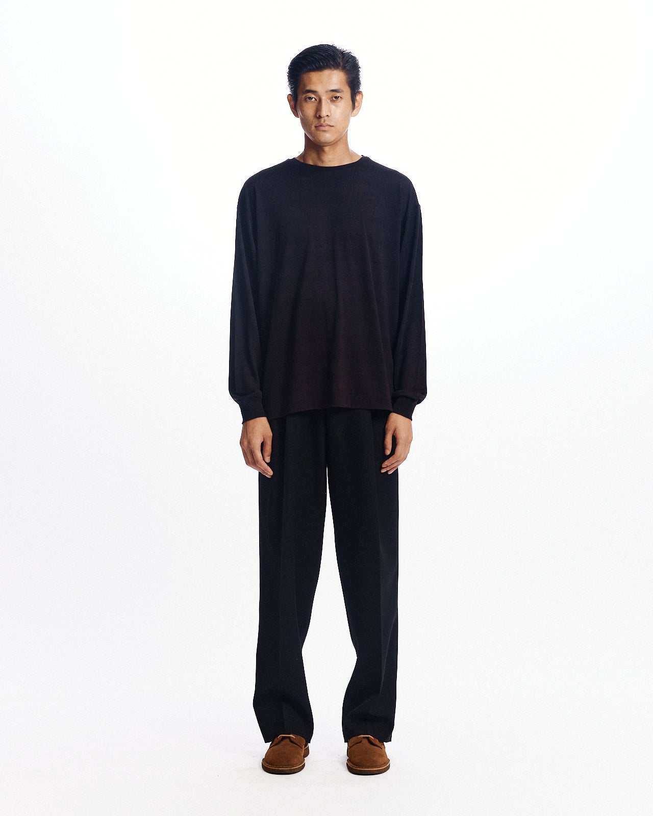 スーパー160sウール防縮天竺 / ロングスリーブTシャツ, Black