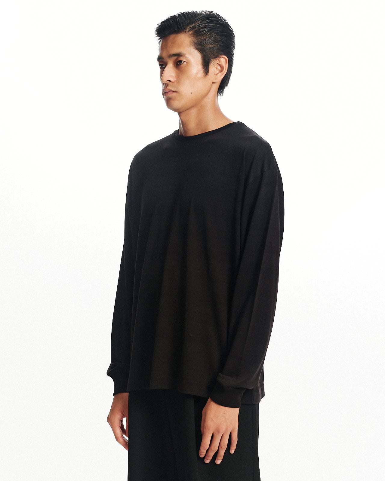 スーパー160sウール防縮天竺 / ロングスリーブTシャツ, Black