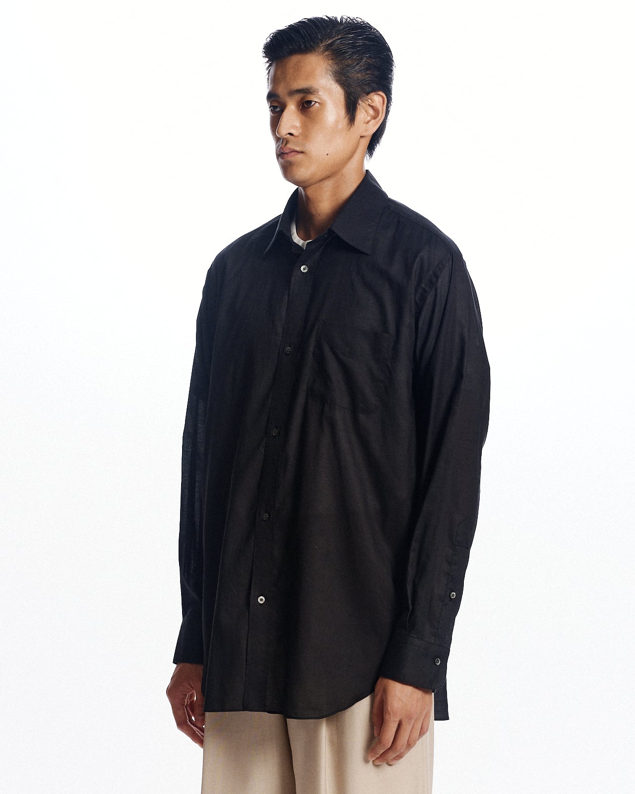 オーガニックGIZA90/1ローン / レギュラーフィットドレスシャツ, Black