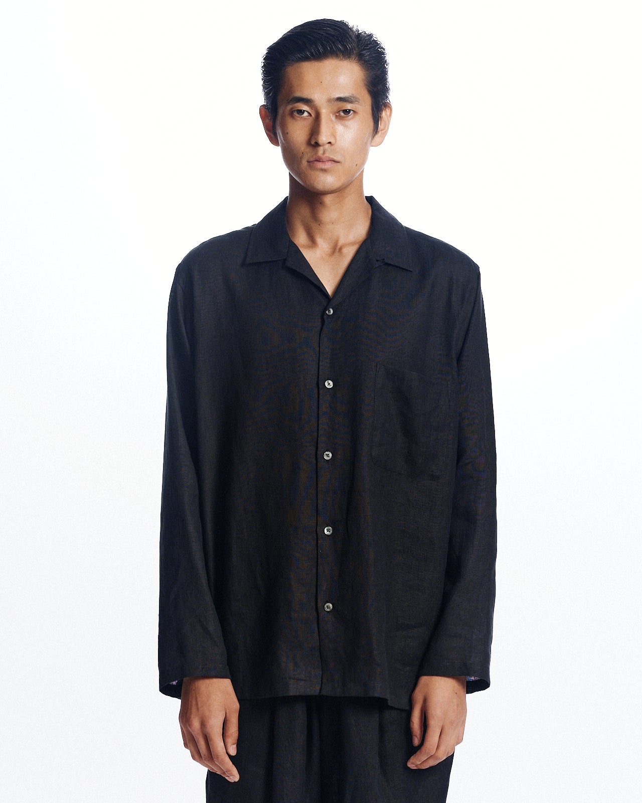 スーパー160s防縮ウールオックスフォード / イタリアンオープンカラーシャツ, Black